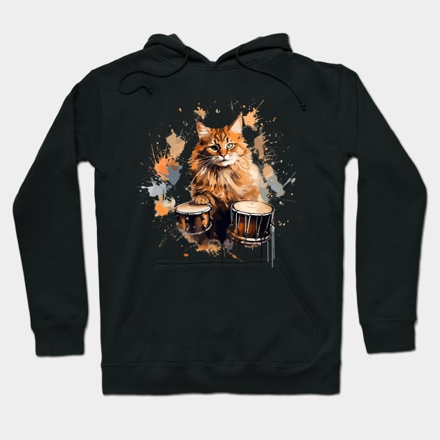 Maine Coon Cat Playing Drums Hoodie by Graceful Designs